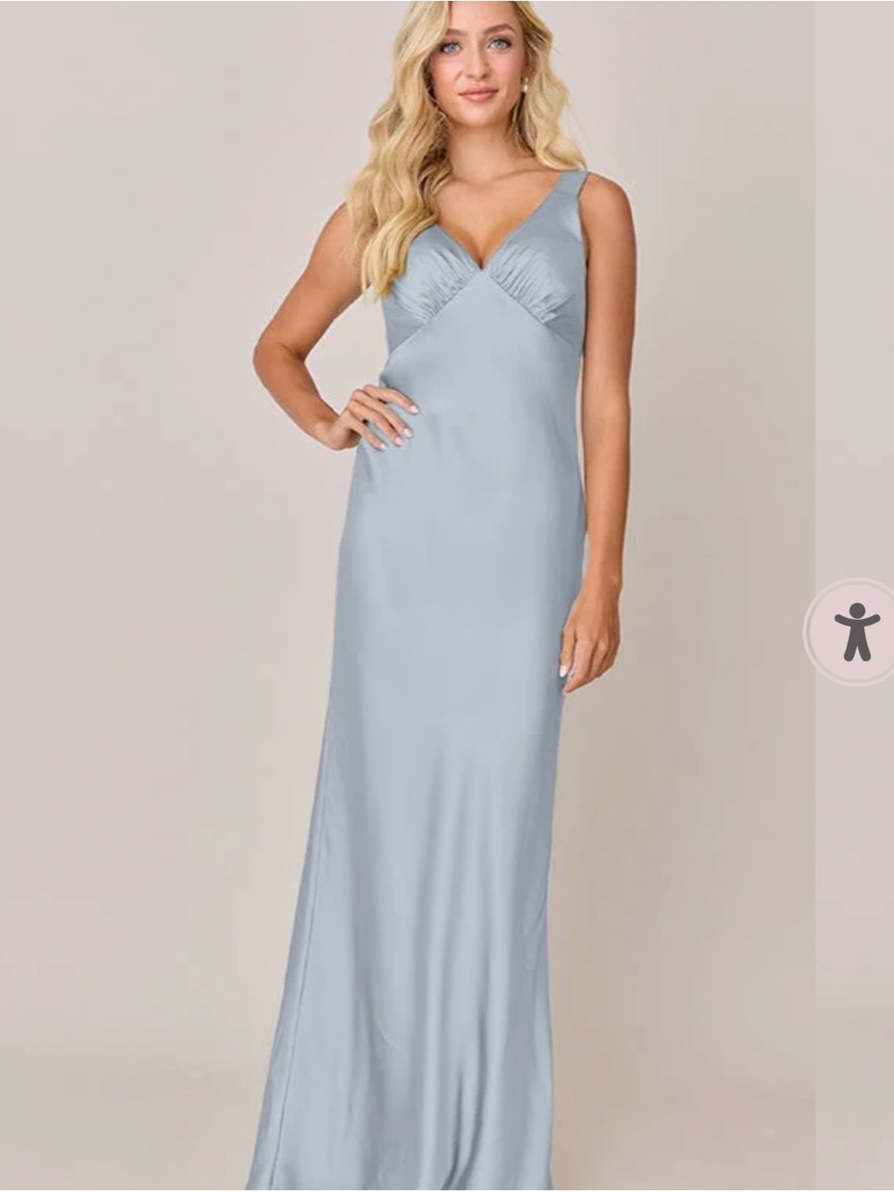Revelry Satin V-Neck Maxi Dress in Light Blue